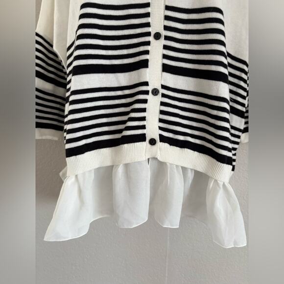 Twinset Simona Barbieri Striped Button Sweater Ruffle Hem Medium - Picture 6 of 10